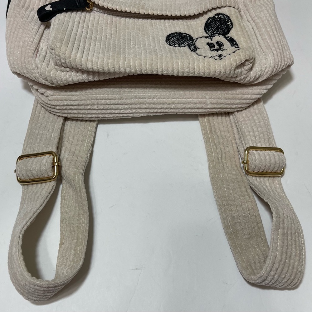 Cream and Black Mini Backpack with Textured Fabric - Picture 7 of 15